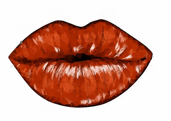 由多边形制成的三角形嘴唇 红色折纸嘴唇 抽象明亮的几何插图 抽象明亮的几何插图在白色背景 妇女的全嘴唇 — 图库照片