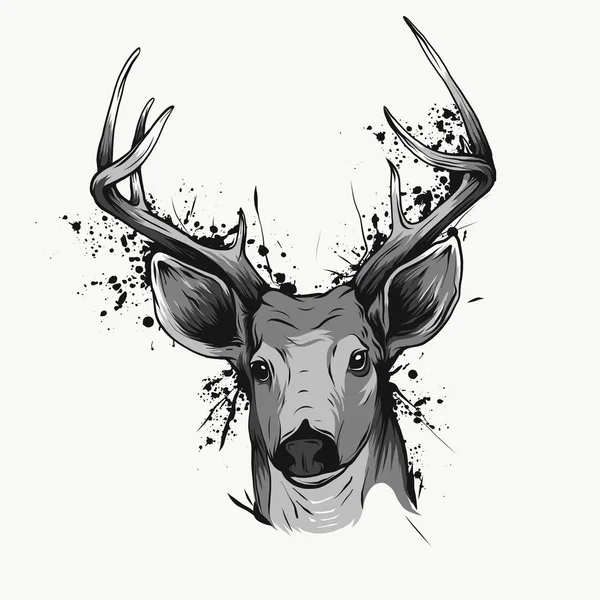 Deer Head White Hand Drawn Vintage — Stock Vector