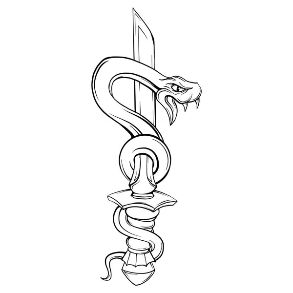 有剑的蛇旧学校纹身风格 白色背景上的独立元素 — 图库矢量图片