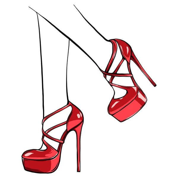 Raparigas Vectoras Salto Alto Ilustração Moda Pernas Femininas Nos Sapatos — Vetor de Stock