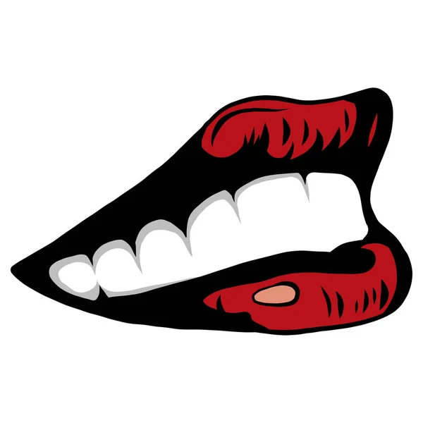 Kadın Seksi Kırmızı Dudaklar Dil Ile Ağız Açın Illüstrasyon — Stok Vektör