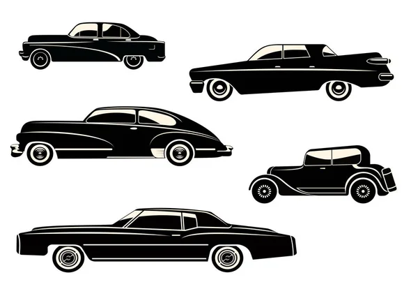 黒塗りのレトロな車のシルエットのイラスト — ストックベクタ