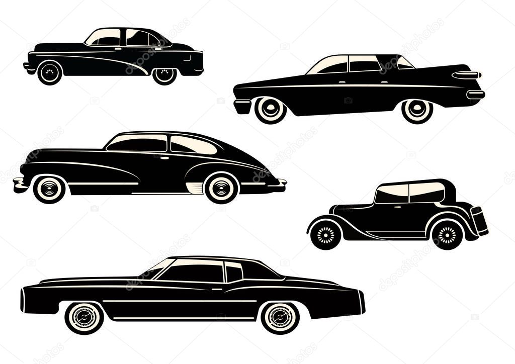 illustration with black retro car silhouette