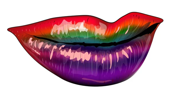 Offener Mund Mit Regenbogenfarbe Flow Lippen Beißen — Stockvektor