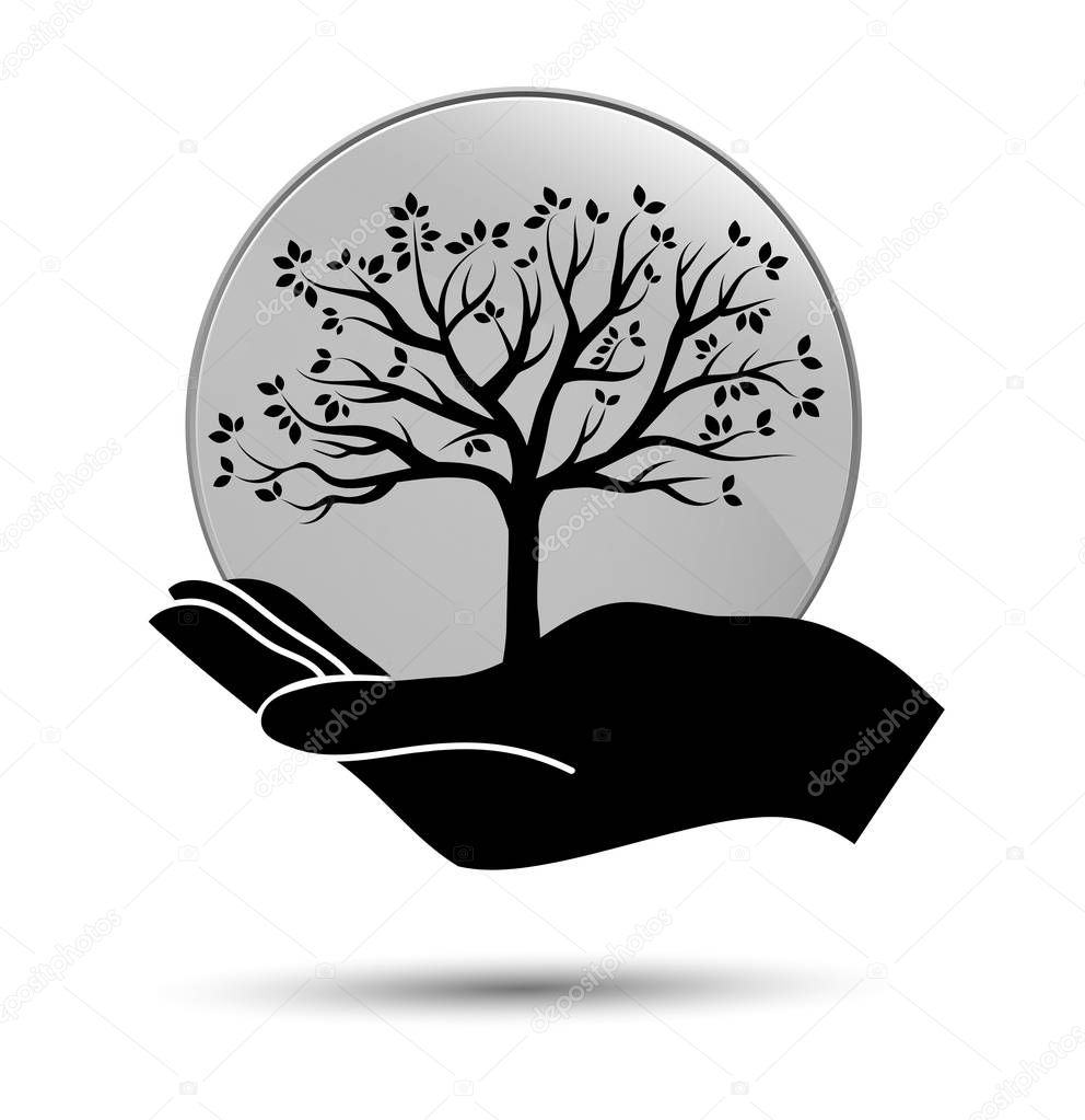 Hand with tree icon. You can use for nature care logo, ecology logo and health logo. Vector illustration