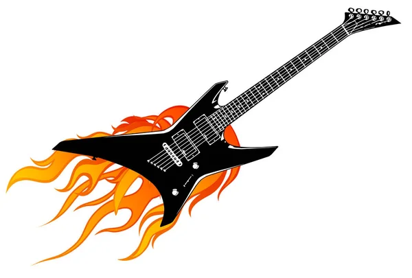 Vetor Ilustração Guitarra Com Chamas — Vetor de Stock