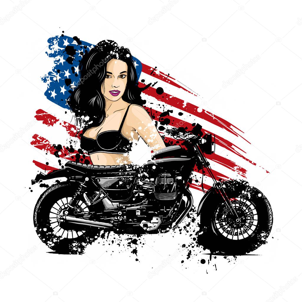 Beautiful biker girl with her motorcycle