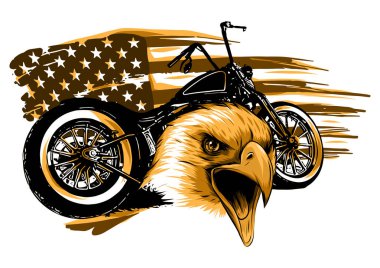  bir motosiklet kafa kartal ve Amerikan bayrağı