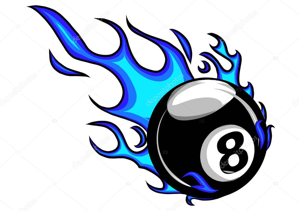 Flaming Billiards Eight Ball Vector Cartoon burning with Flames