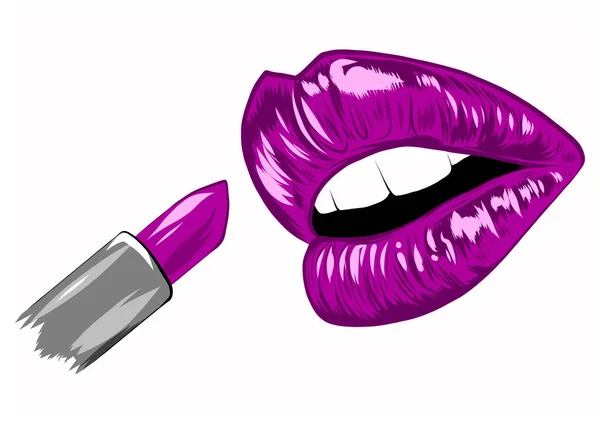 Lápiz Labial Rojo Boca Abierta Con Labios Derretidos Brillantes — Vector de stock