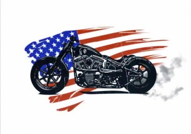 Düzenlenmiş ve Mürekkeplenmiş vintage Amerikan bayrağı ile American chopper motosiklet el