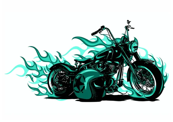 Flaming Cykel Chopper Ride Framifrån — Stock vektor