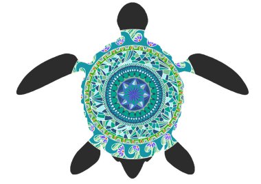 Dekoratif grafik kaplumbağa, dövme tarzı, kabile totem hayvan, süs deseni, vektör