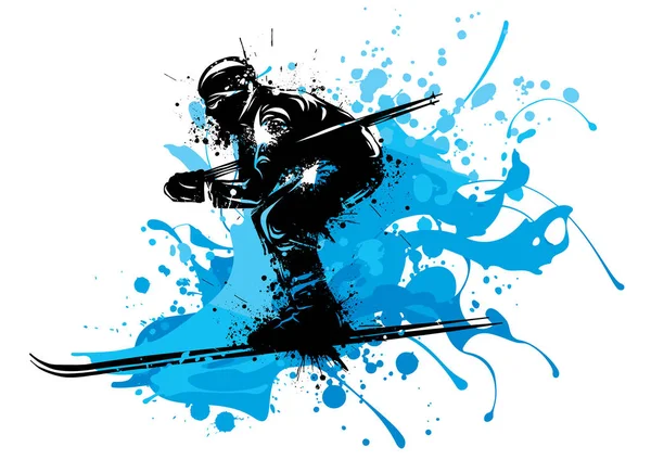 Silhouette Skier Isolated Background Text Separate Layer Color Can Changed — Stock Vector