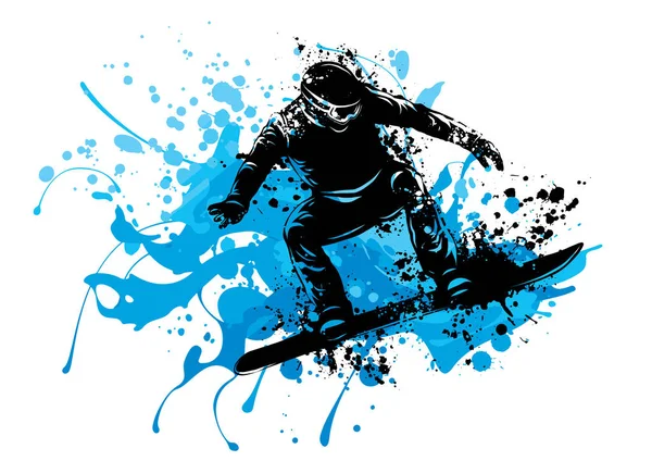 Siluet Melompat Snowboarder Terisolasi Latar Belakang Dan Teks Pada Lapisan - Stok Vektor