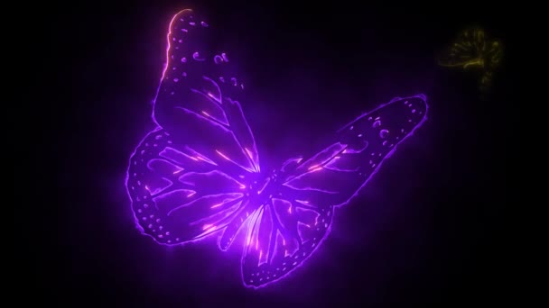 Πεταλούδα Που Δημιουργήθηκε Από Νέον Φως Στο Σκοτάδι — Αρχείο Βίντεο