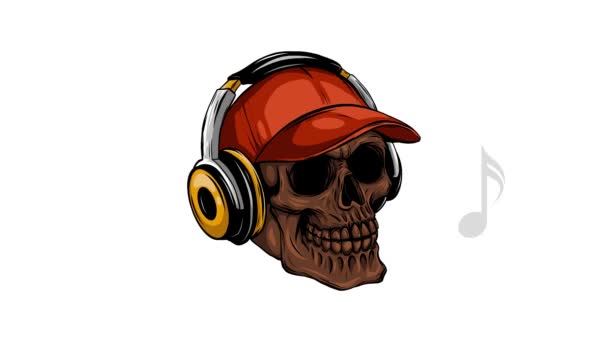 Crâne Écoutant Musique Avec Écouteurs — Video