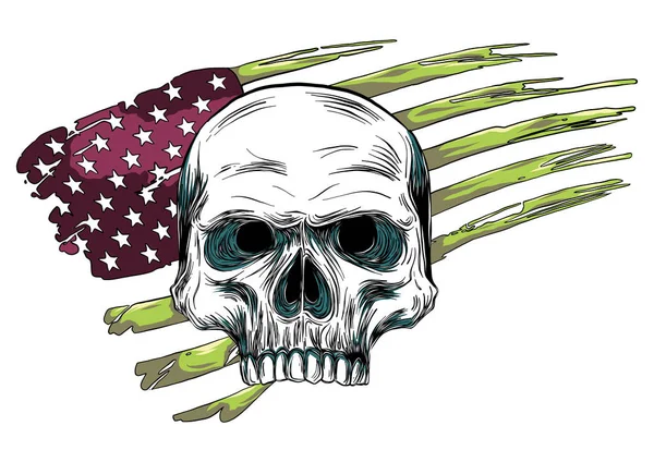 Totenkopf-Design mit farbiger amerikanischer Flagge — Stockvektor