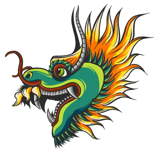 Kopf eines bunten chinesischen Drachen Illustration — Stockvektor