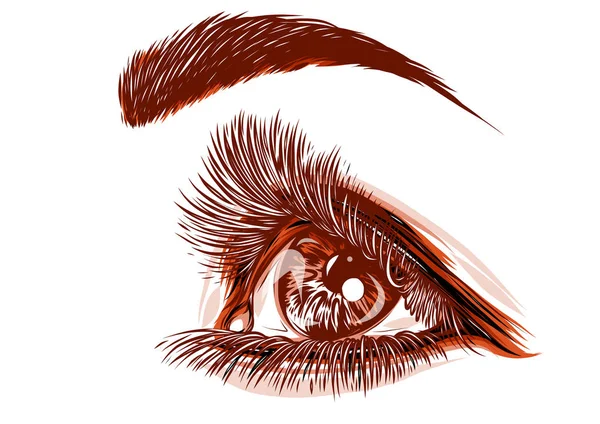 Dibujo de un ojo rojo de una mujer — Vector de stock