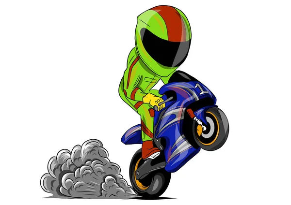 Motorcyclist prancing with his bike vector illustration — Stock Vector