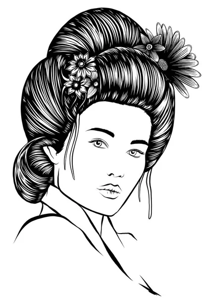Egy gésa arca, amit képregényként rajzoltak. — Stock Vector