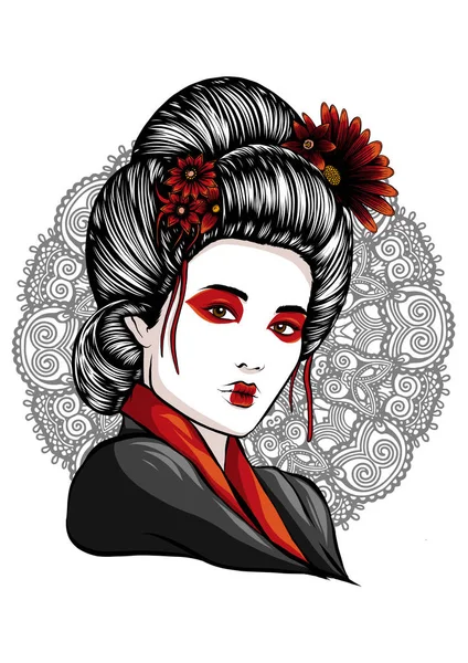 Face of a geisha drawn like a comic — Stock Vector