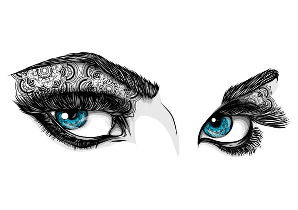 Mavi gözlü bir kadının süslemeli — Stok Vektör