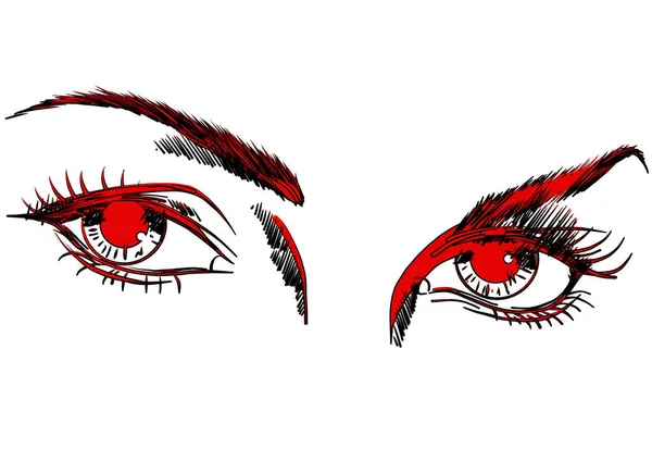 Oczy kobiety rysowane czerwony i stylizowane — Wektor stockowy