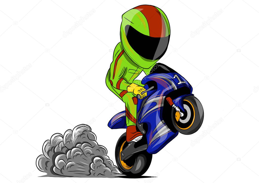 motorcyclist prancing with his bike vector illustration