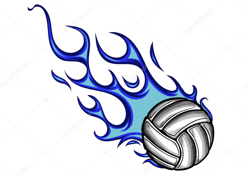 Volleyball ball with blue fire