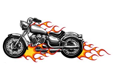 vektör illüstrasyon Flaming Bike Chopper Ride Ön Görünüm