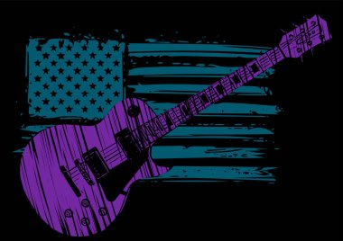 Siyah Bir Arka Plan Üzerinde İzole Amerikan Bayrağı ile Bir Elektrik Gitar