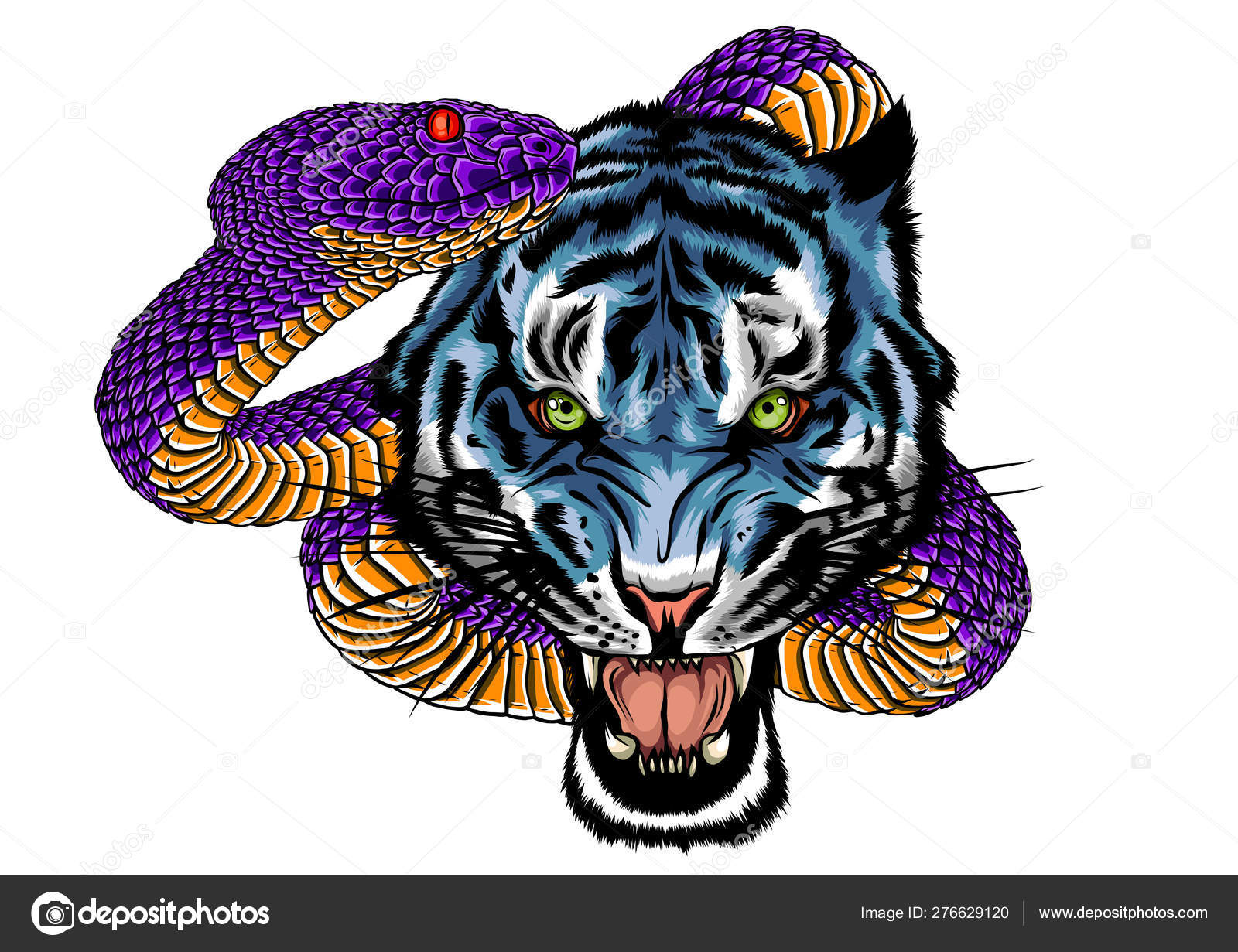 Luta de serpentes e tigres, tatuagem ilustração vetorial Vetor de  ©deanzangir@gmail.com 276629120, image size:1600x1231