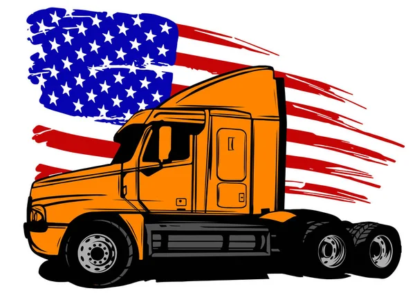 Camião americano clássico. Ilustração vetorial com bandeira americana — Vetor de Stock