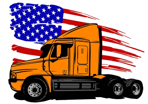 Klasický American Truck. Vektorová ilustrace s americkou vlajkou — Stockový vektor