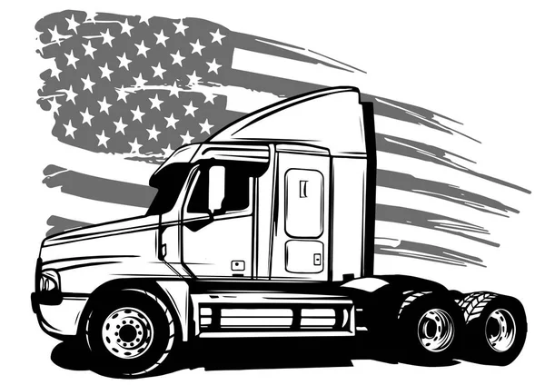 Klasyczna amerykańska ciężarówka. Ilustracja wektora z amerykańską flagą — Wektor stockowy
