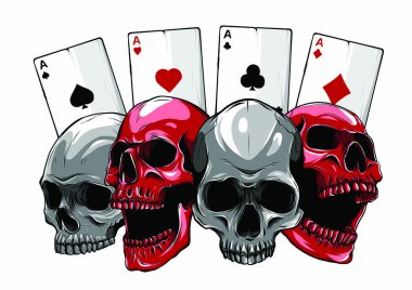 kafatası ile poker ve gül aslar, grunge vintage vektör