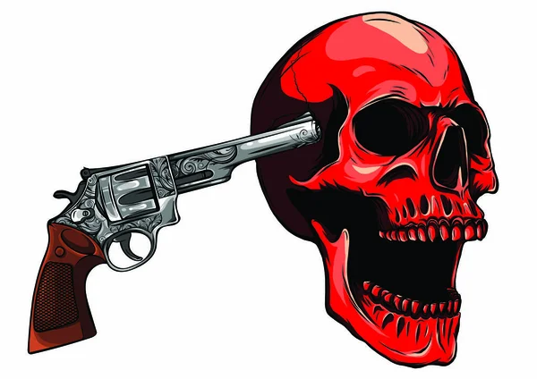 Cráneo apuntando con dos revólveres vector ilustratio — Archivo Imágenes Vectoriales