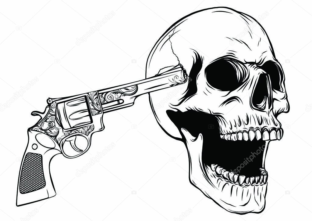 skull aiming with two revolvers vector illustratio