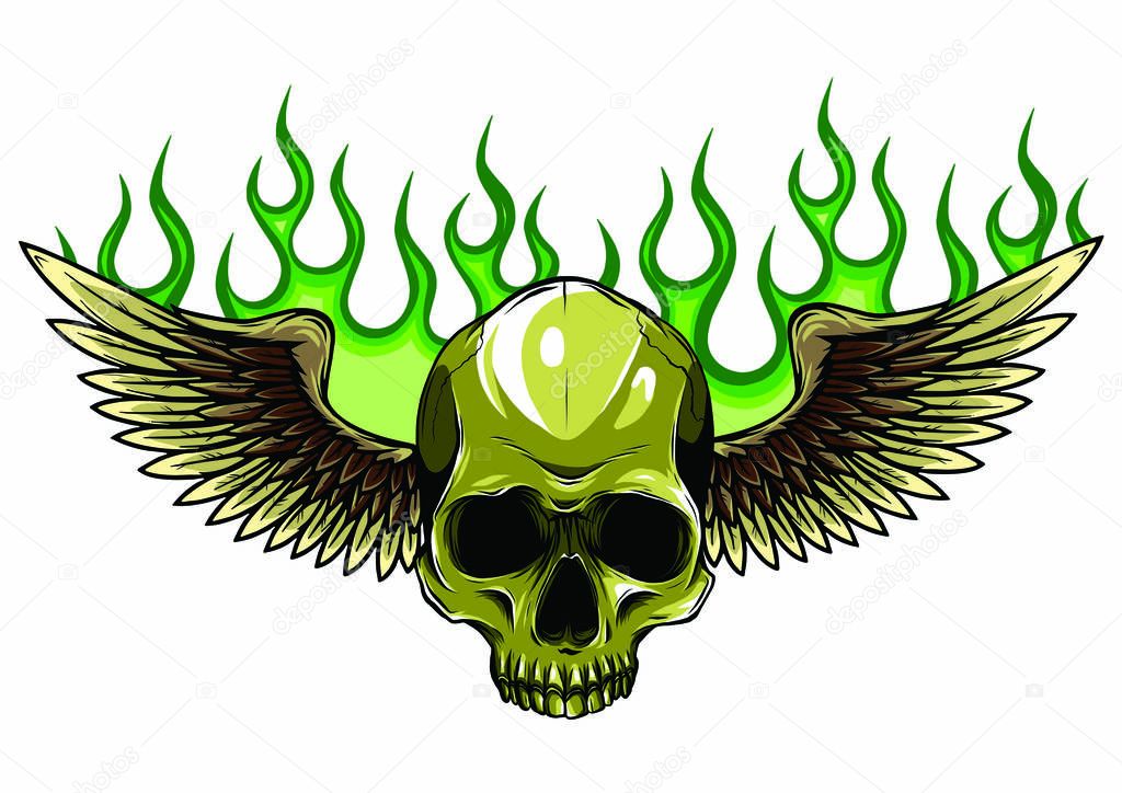 Winged skull grim reaper drawing in a vintage retro woodcut etched or engraved style