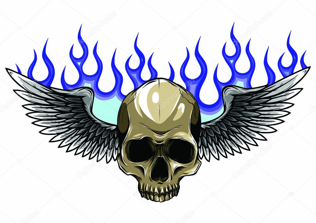 Winged skull grim reaper drawing in a vintage retro woodcut etched or engraved style