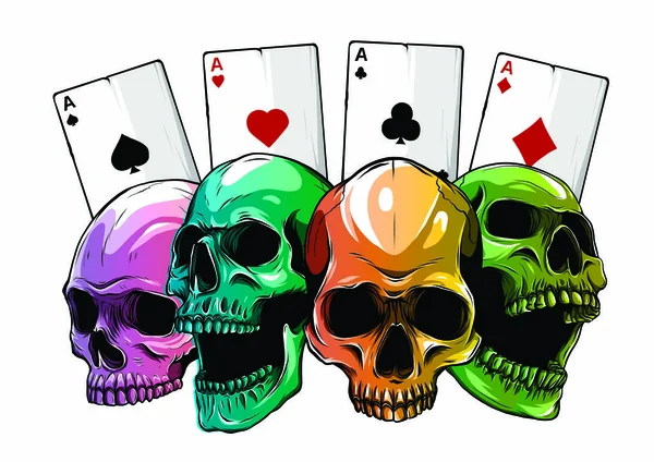 Illustration Crâne de femme moto avec cartes à jouer poker — Image vectorielle