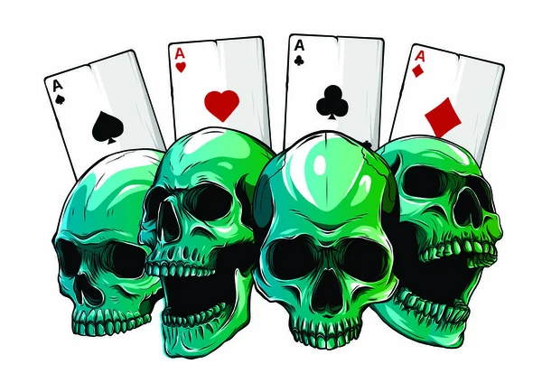 As de poker et roses avec crâne, grunge vintage vecteur — Image vectorielle