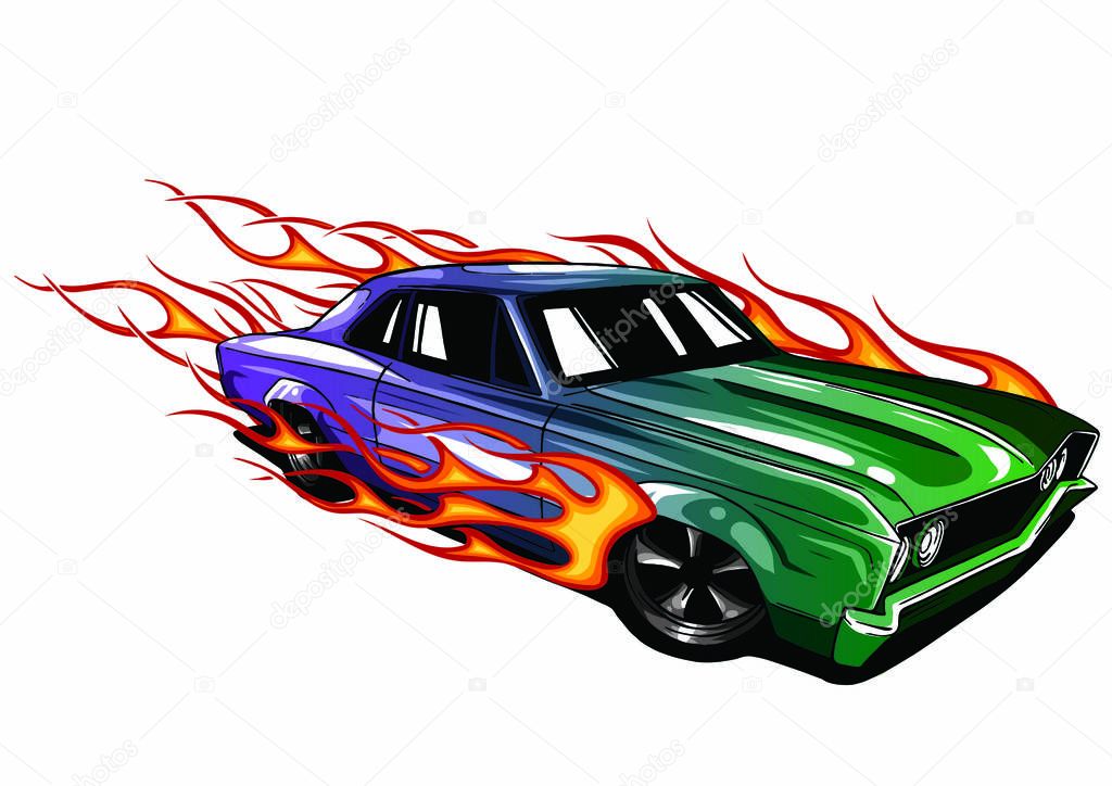 vector muscle car with flames Crazy race
