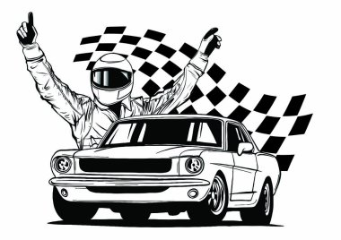 Renkli hızlı retro motor start hattı üzerinde arabalar yarış kümesi.