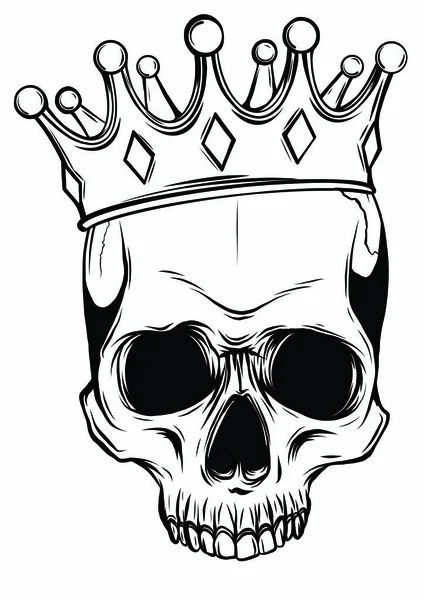 Ilustración vectorial cráneo de muerte humana en corona con rosas — Vector de stock