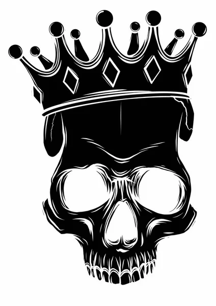 Rey de la muerte. Retrato de un cráneo con corona y lápiz labial . — Vector de stock
