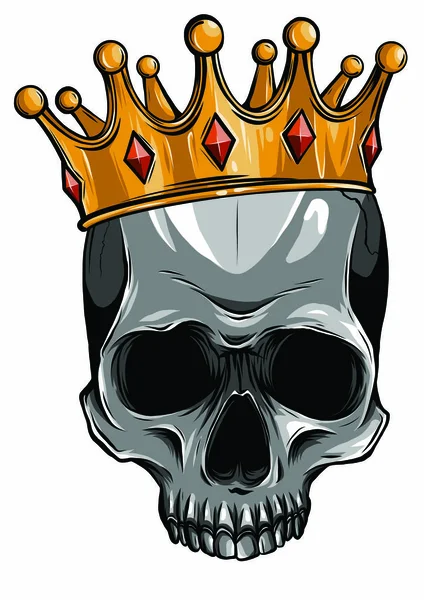 白い背景に隔離されたひげを持つ王冠の頭蓋骨のイラスト — ストックベクタ