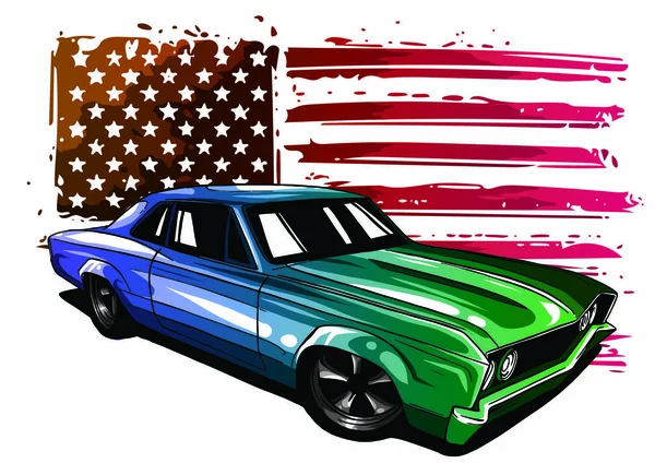 Vector graphic design illustration of an American muscle car — Stock Vector